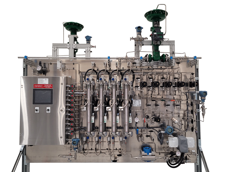 Process analyzer systems integration panel with sample tubing and instrumentation